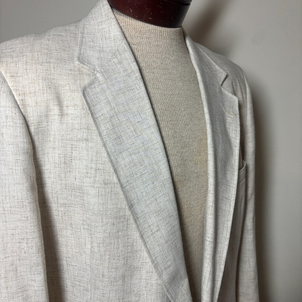 Bespoke USA Tailored Blazer Linen Blend Jacket White/Oatmeal Texture Custom Made
